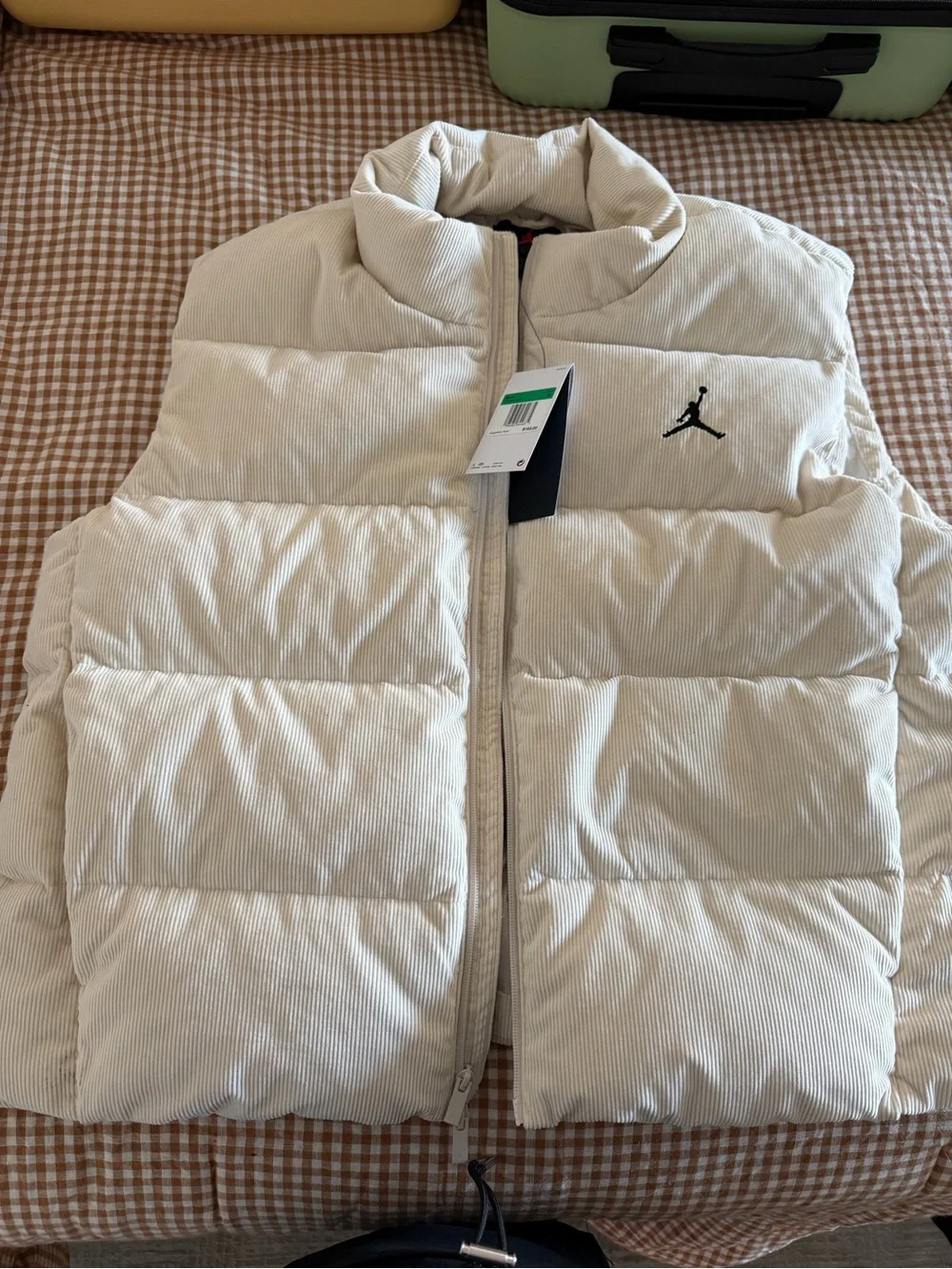 Jordan Off White Corduroy Puffer Vest with Black Jumpman